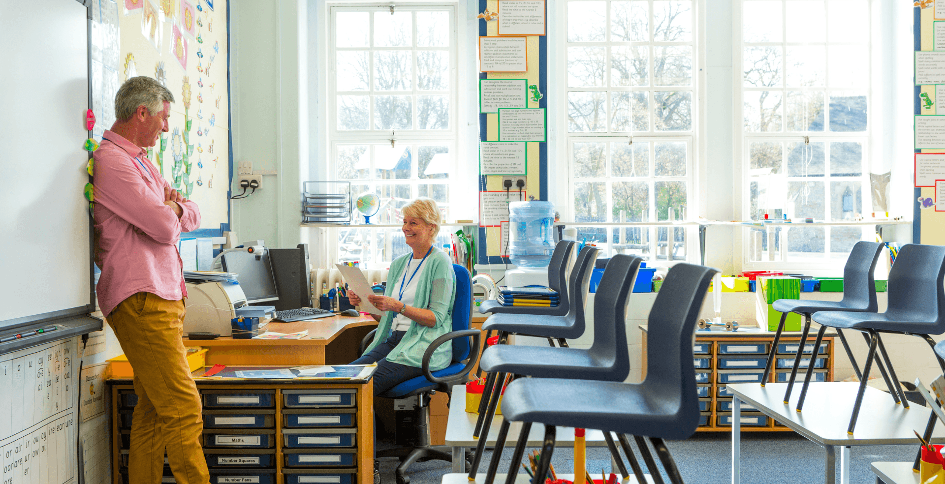 teaching collegues collaborating in a classroom